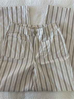 Oat New York Cream and Brown Striped Boot Cut Pants